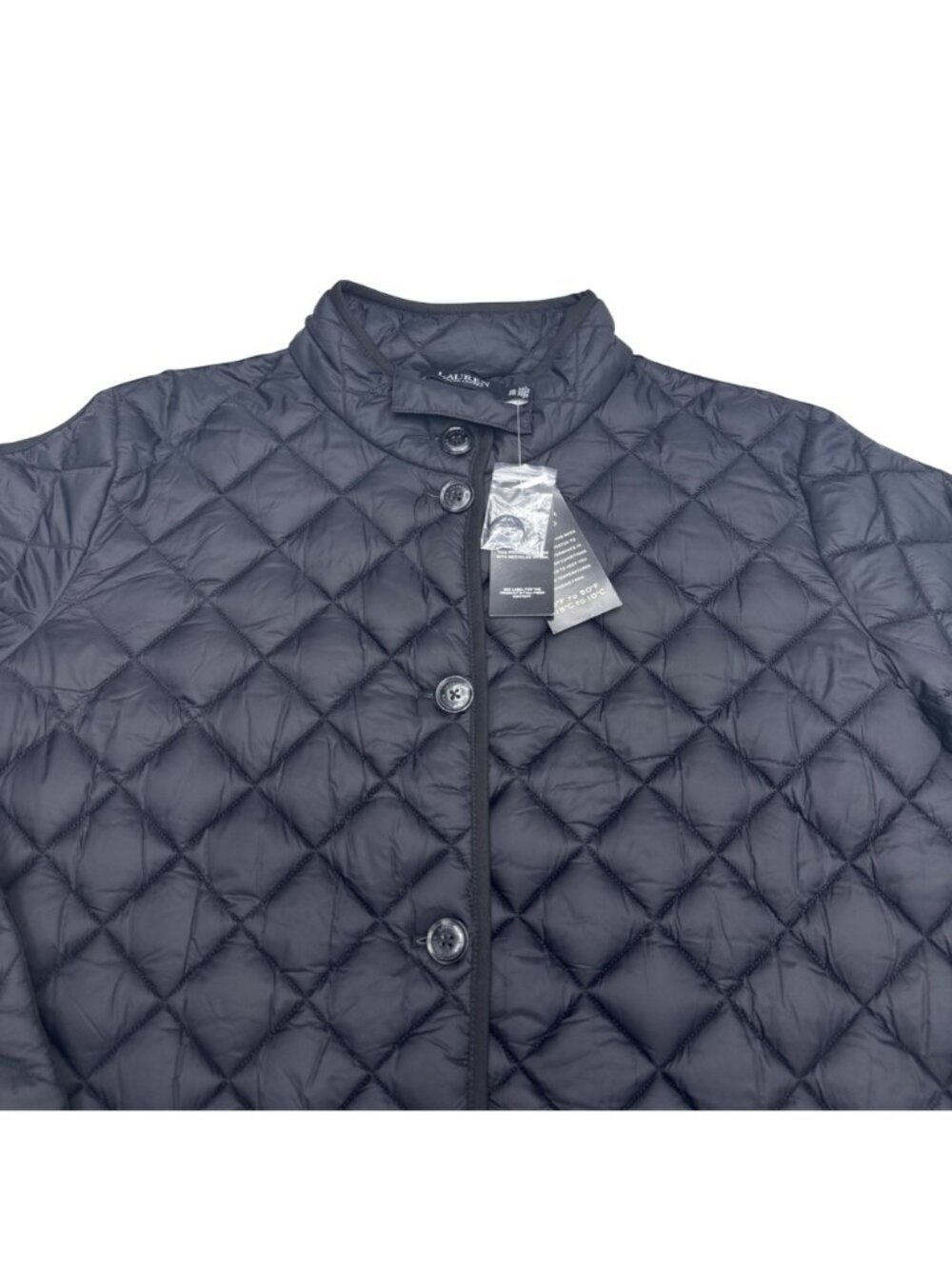NWT Lauren Ralph Lauren Women's Black Diamond-Quilted Mockneck Jacket, Size XXL - Picture 3 of 9